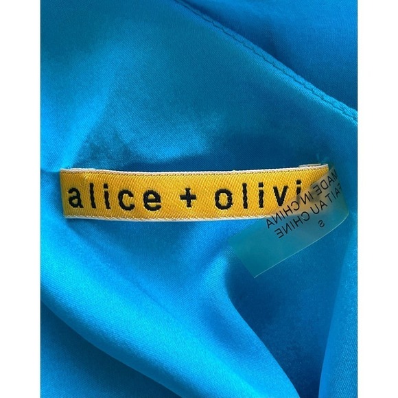 Alice + Olivia Blue Asymmetrical Ruffle Hem Silk Sleeveless Mini Dress Small - Picture 2 of 12